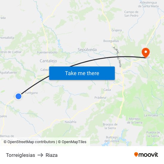 Torreiglesias to Riaza map