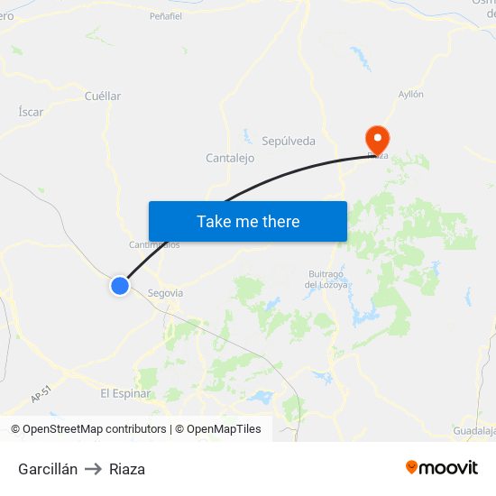 Garcillán to Riaza map
