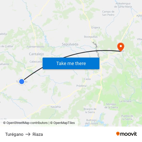 Turégano to Riaza map