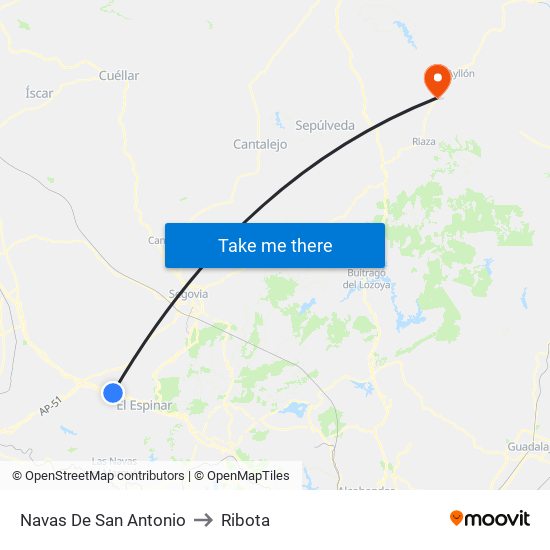 Navas De San Antonio to Ribota map