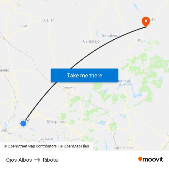 Ojos-Albos to Ribota map