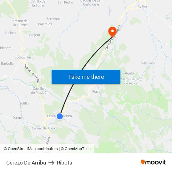 Cerezo De Arriba to Ribota map