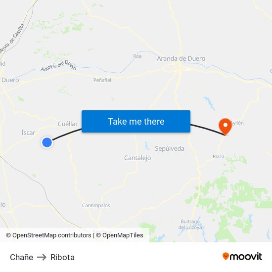 Chañe to Ribota map