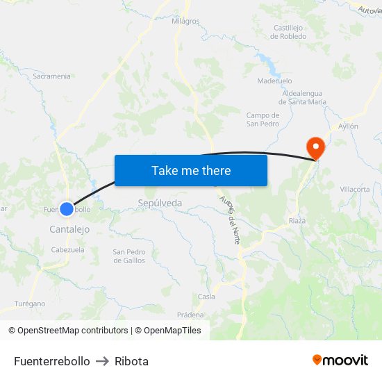 Fuenterrebollo to Ribota map