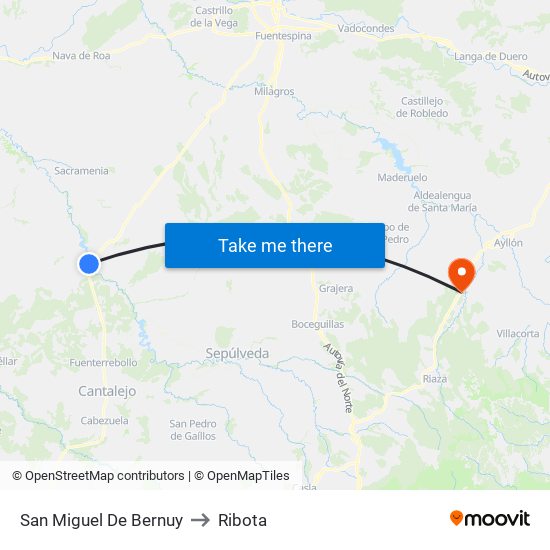 San Miguel De Bernuy to Ribota map