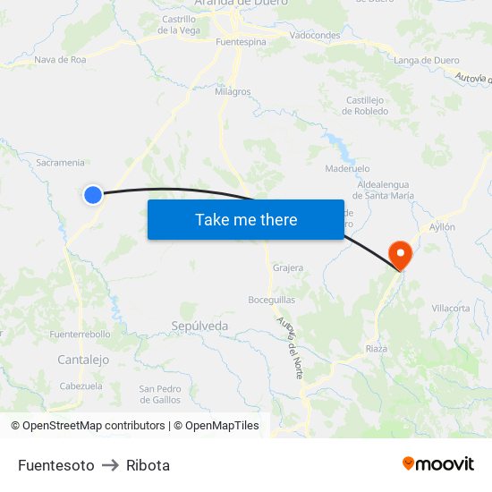 Fuentesoto to Ribota map