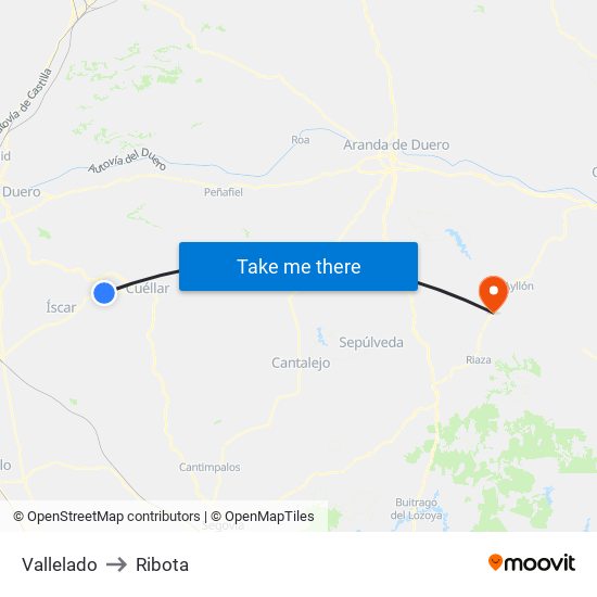 Vallelado to Ribota map