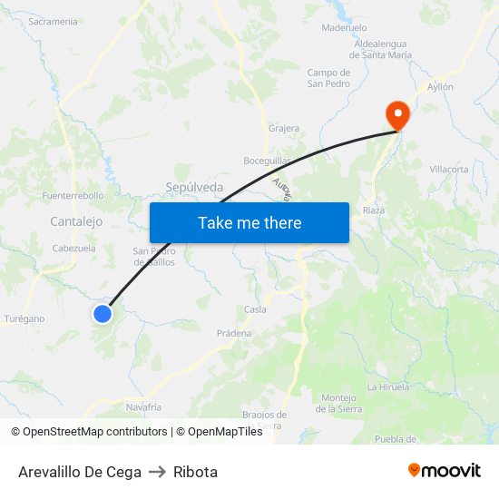 Arevalillo De Cega to Ribota map