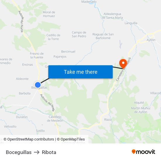 Boceguillas to Ribota map