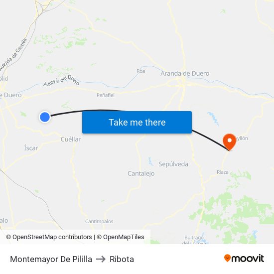 Montemayor De Pililla to Ribota map