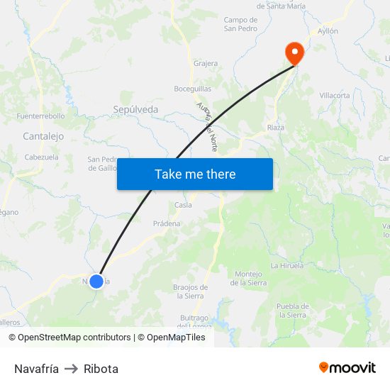 Navafría to Ribota map