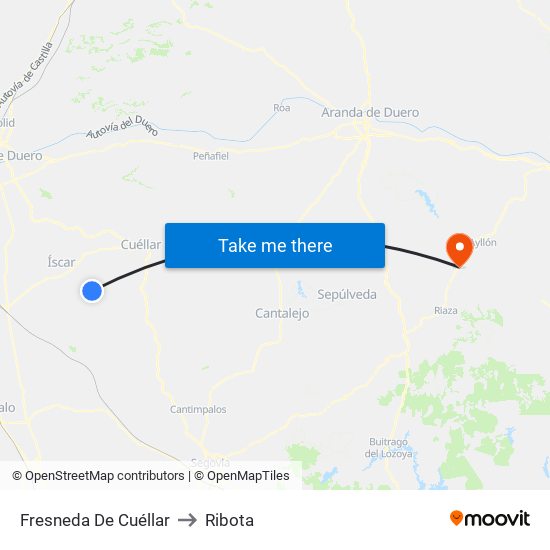 Fresneda De Cuéllar to Ribota map