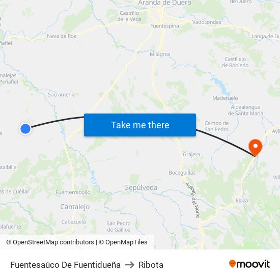 Fuentesaúco De Fuentidueña to Ribota map