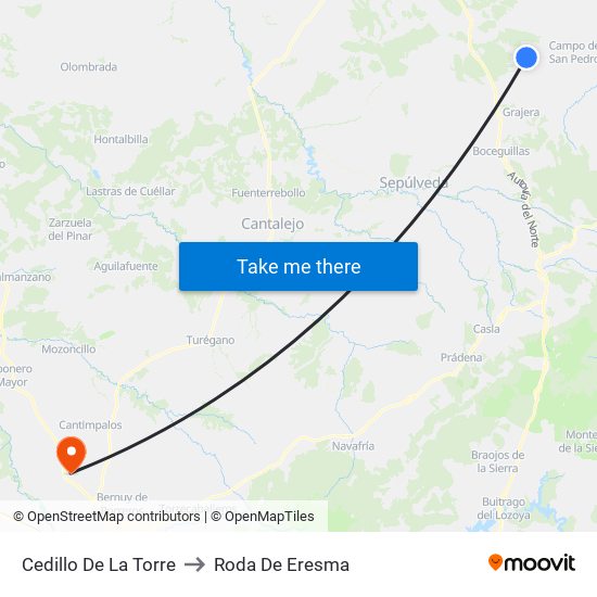 Cedillo De La Torre to Roda De Eresma map