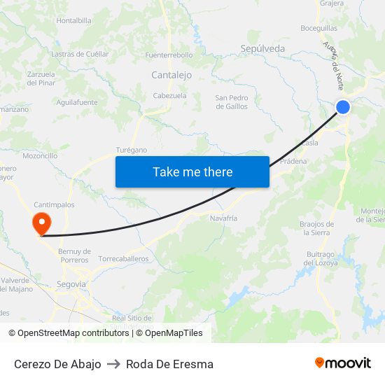 Cerezo De Abajo to Roda De Eresma map