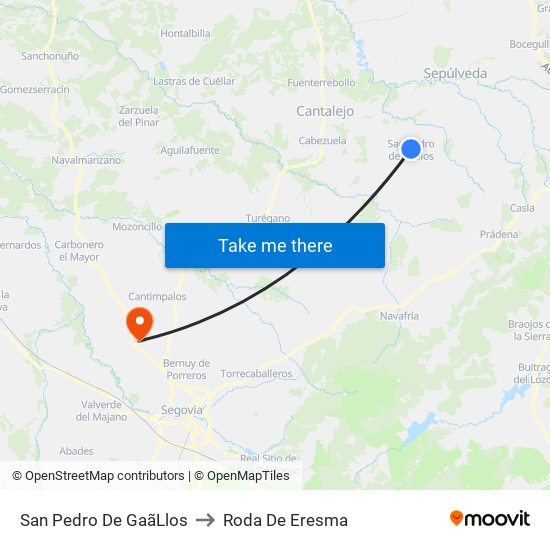 San Pedro De Gaã­Llos to Roda De Eresma map