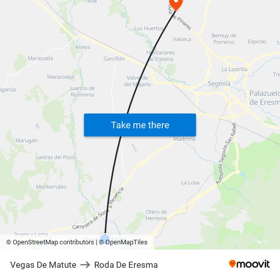 Vegas De Matute to Roda De Eresma map