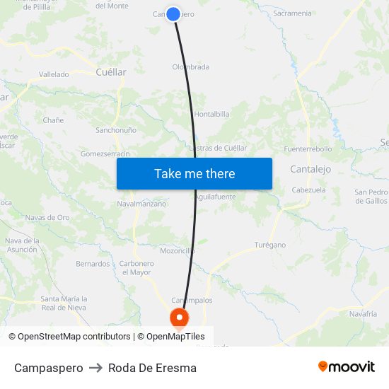 Campaspero to Roda De Eresma map