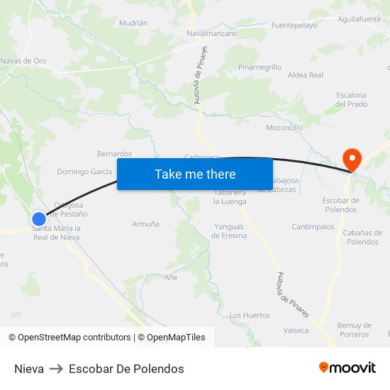Nieva to Escobar De Polendos map