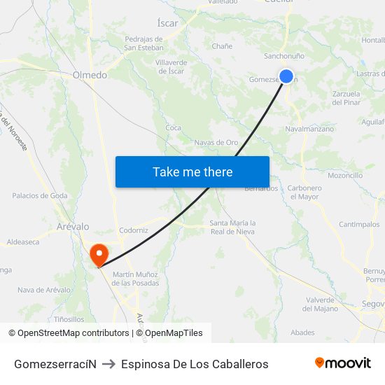 Gomezserrací­N to Espinosa De Los Caballeros map