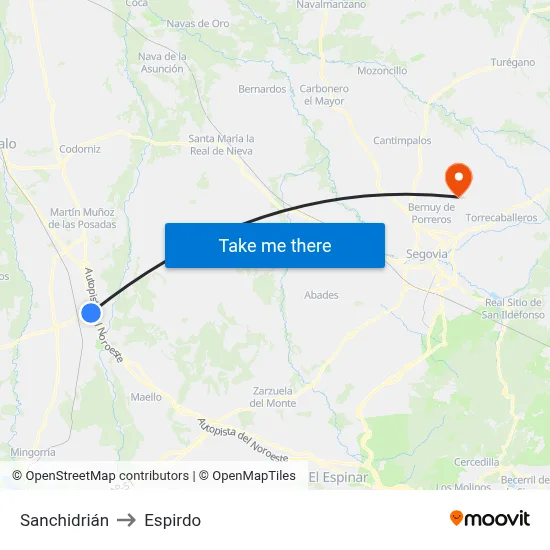 Sanchidrián to Espirdo map