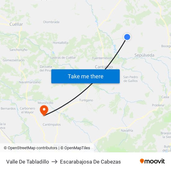 Valle De Tabladillo to Escarabajosa De Cabezas map
