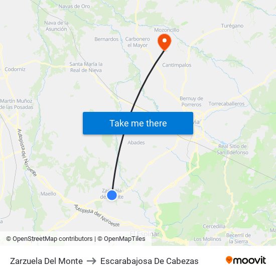 Zarzuela Del Monte to Escarabajosa De Cabezas map
