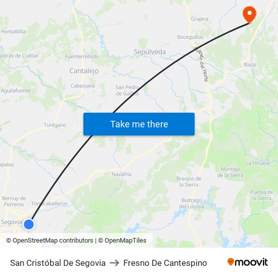 San Cristóbal De Segovia to Fresno De Cantespino map