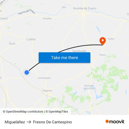 Migueláñez to Fresno De Cantespino map