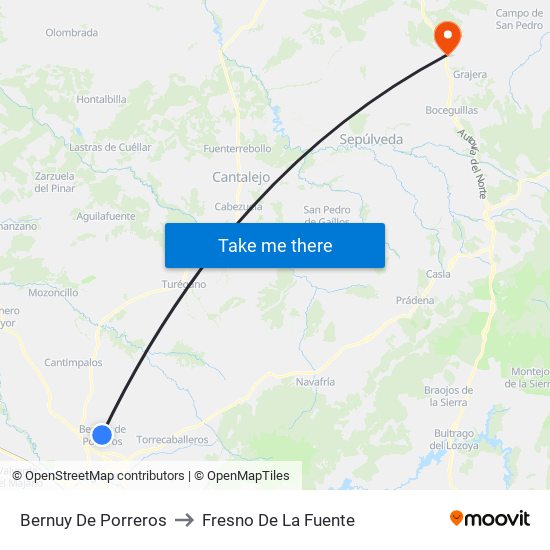 Bernuy De Porreros to Fresno De La Fuente map