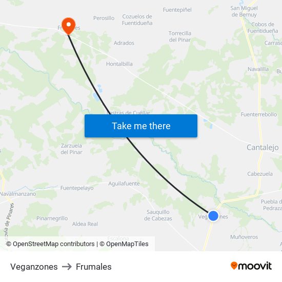 Veganzones to Frumales map