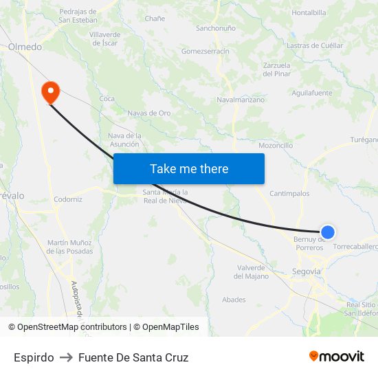 Espirdo to Fuente De Santa Cruz map