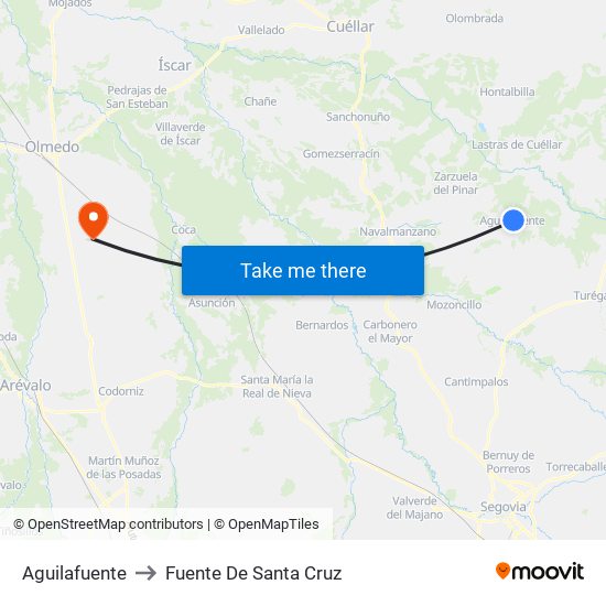 Aguilafuente to Fuente De Santa Cruz map