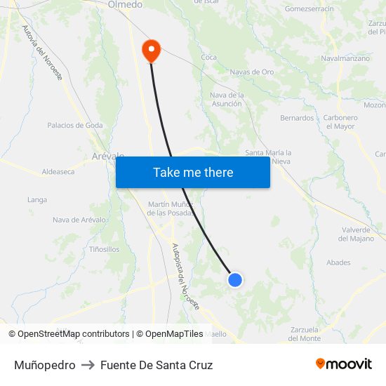 Muñopedro to Fuente De Santa Cruz map