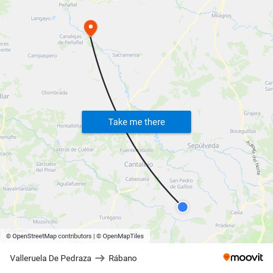 Valleruela De Pedraza to Rábano map