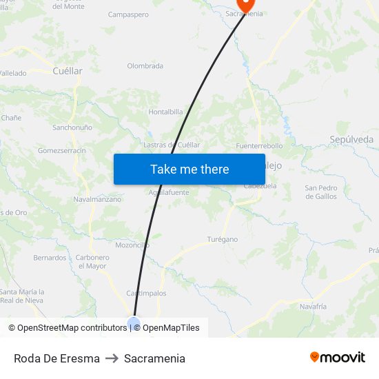 Roda De Eresma to Sacramenia map