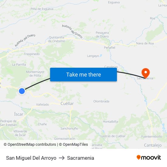 San Miguel Del Arroyo to Sacramenia map