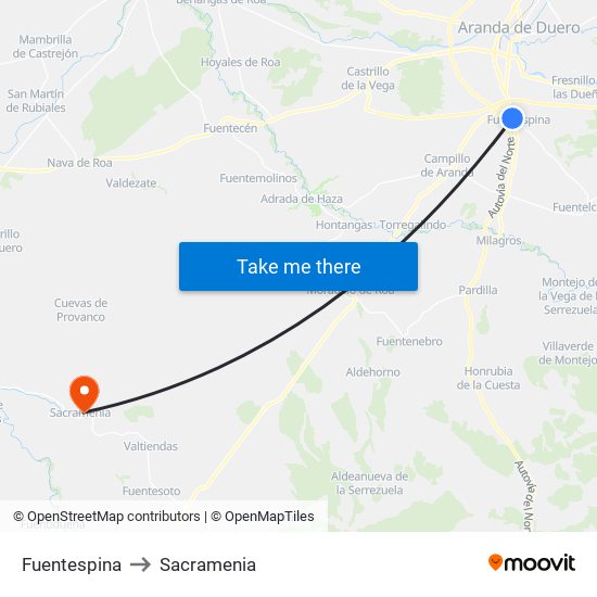 Fuentespina to Sacramenia map