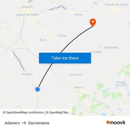 Adanero to Sacramenia map