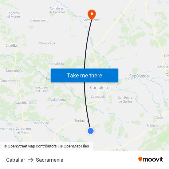 Caballar to Sacramenia map