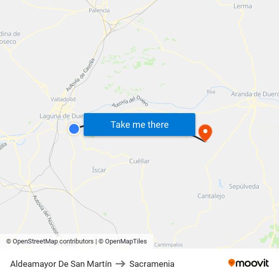 Aldeamayor De San Martín to Sacramenia map