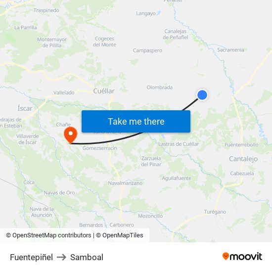 Fuentepiñel to Samboal map