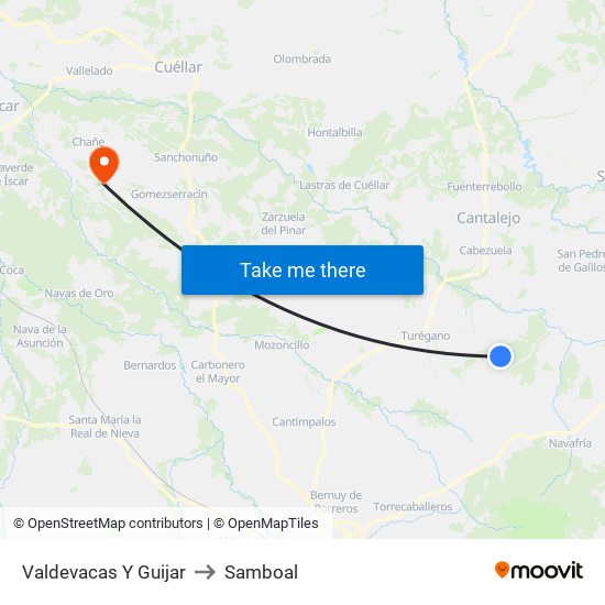 Valdevacas Y Guijar to Samboal map