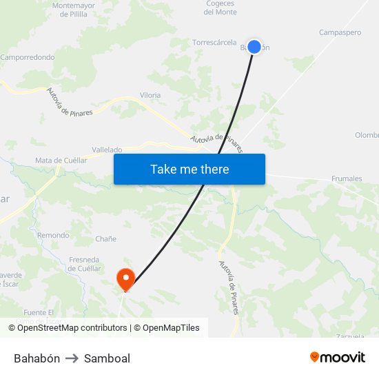 Bahabón to Samboal map