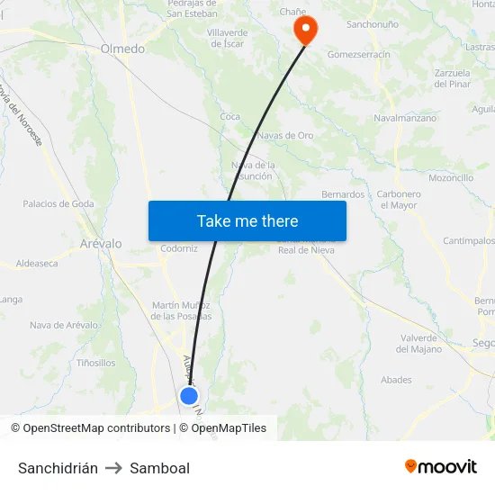 Sanchidrián to Samboal map