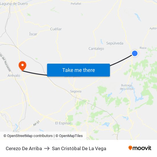 Cerezo De Arriba to San Cristóbal De La Vega map