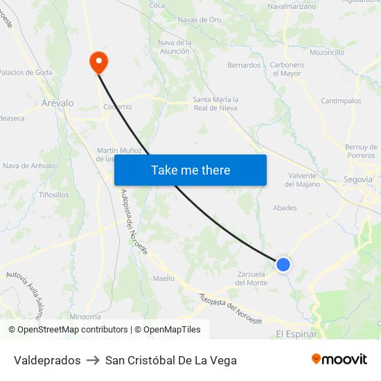 Valdeprados to San Cristóbal De La Vega map