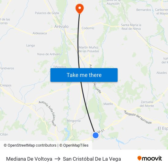 Mediana De Voltoya to San Cristóbal De La Vega map