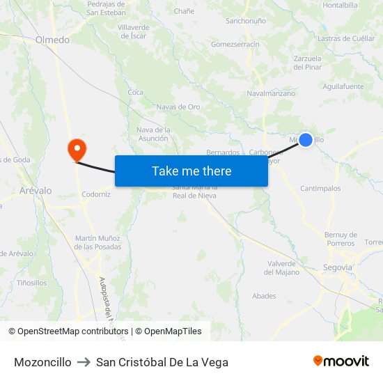 Mozoncillo to San Cristóbal De La Vega map