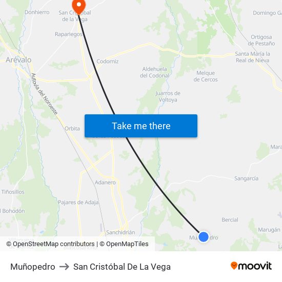 Muñopedro to San Cristóbal De La Vega map